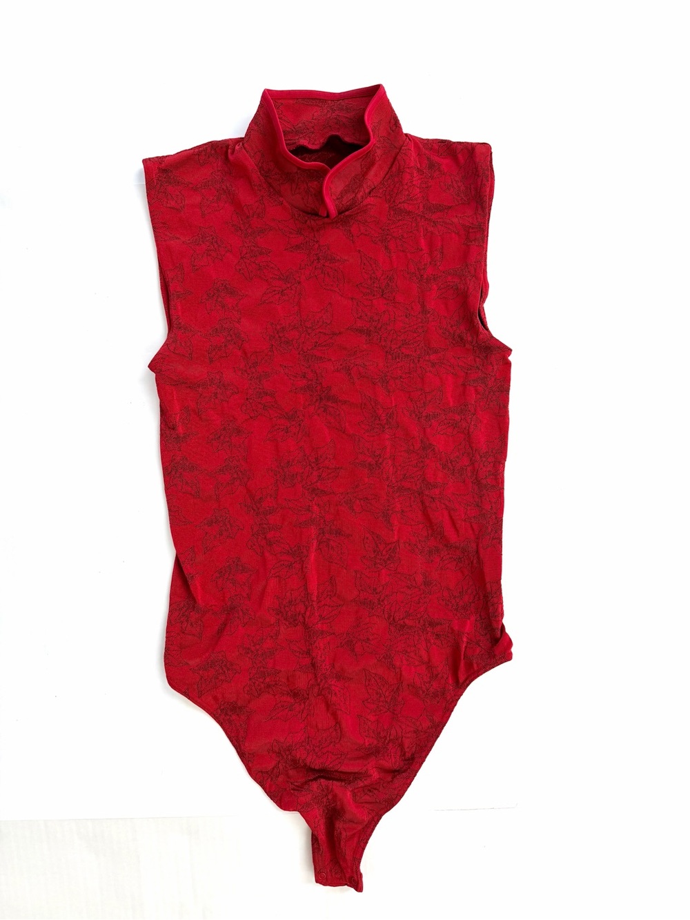 Wolford 90’s Sleeveless Mock Neck Bodysuit Cherry Red Fitted Made In Austria
